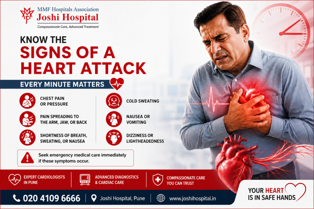 Heart attack warning signs explained by cardiologist in Pune at Joshi Hospital, heart specialist hospital in Pune
