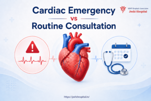 Cardiac emergency vs routine consultation at Joshi Hospital Pune